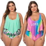 2020 Summer Plus Size Two Pieces Women's Bikinis Set Cactus/Letter Printed Ruffle Big Swimsuit Large Female Swimming Suits 5XL