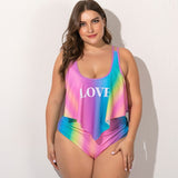 2020 Summer Plus Size Two Pieces Women's Bikinis Set Cactus/Letter Printed Ruffle Big Swimsuit Large Female Swimming Suits 5XL