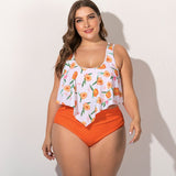 2020 Summer Plus Size Two Pieces Women's Bikinis Set Cactus/Letter Printed Ruffle Big Swimsuit Large Female Swimming Suits 5XL