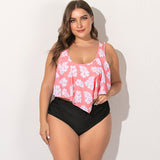 2020 Summer Plus Size Two Pieces Women's Bikinis Set Cactus/Letter Printed Ruffle Big Swimsuit Large Female Swimming Suits 5XL