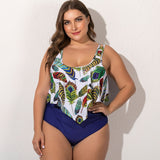 2020 Summer Plus Size Two Pieces Women's Bikinis Set Cactus/Letter Printed Ruffle Big Swimsuit Large Female Swimming Suits 5XL