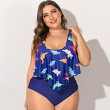 2020 Summer Plus Size Two Pieces Women's Bikinis Set Cactus/Letter Printed Ruffle Big Swimsuit Large Female Swimming Suits 5XL