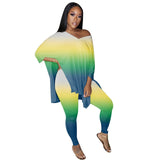 HAOYUAN S-5XL Plus Size Gradient Two Piece Set Jumpsuit Fall Women Clothing Side Split Loose Top Pant Lounge Wear Club Outfits
