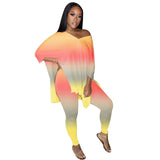 HAOYUAN S-5XL Plus Size Gradient Two Piece Set Jumpsuit Fall Women Clothing Side Split Loose Top Pant Lounge Wear Club Outfits