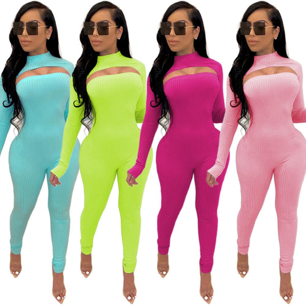 2 Piece Outfits for Women Sexy Long Sleeve Crop and Pant Set Womens Two Piece Sets Matching Set Club Outfit Neon Green Pink Sets