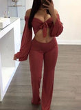 Women Ladies 2 Piece Crop Top Jumpsuit Long Sleeve Cut Out Playsuit Tracksuit Womens Lady Sexy Brief Jumpsuits Two Pieces