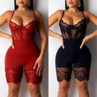 Women Mesh Lace V-Neck Lingerie Jumpsuit Underwear Bodysuit Ladies Party Clubwear Backless V-neck Sexy Sleeveless Slim Leotard