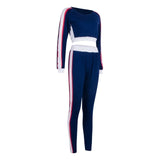 2Pcs Set Sexy Women Sports Set Sleeve Crop Top Pants Outfit Workout Gym Fitness Athletic Workout Clothes Tracksuit