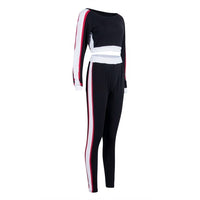 2Pcs Set Sexy Women Sports Set Sleeve Crop Top Pants Outfit Workout Gym Fitness Athletic Workout Clothes Tracksuit