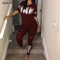 Women Set PINK Letter Print Sweatsuit Women Casual Plus Size Tops Skinny Pants Sweat Suit Two Piece Tracksuit 2 Piece Set S-XXXL