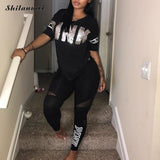 Women Set PINK Letter Print Sweatsuit Women Casual Plus Size Tops Skinny Pants Sweat Suit Two Piece Tracksuit 2 Piece Set S-XXXL