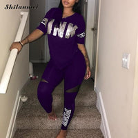 Women Set PINK Letter Print Sweatsuit Women Casual Plus Size Tops Skinny Pants Sweat Suit Two Piece Tracksuit 2 Piece Set S-XXXL