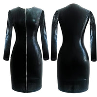 Plus Size Sexy Club Dress Women Clothing Black Snakeskin Faux Leather Zipper Bodycon BBW 2016 Summer New Bandage Pencil Dress