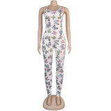 Elegant Butterfly Print Sexy Cross Spaghetti Strap Backless Rompers Women Jumpsuit Sleeveless Casual White Legging Jumpsuits