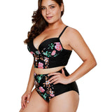 Floral Print Plus Size Women Bikini Set Cut Out Swimwear High Waist Swimsuit 5XL Fat Big Cup Two Piece Bikini Push Up Beachwear