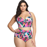 Floral Print Plus Size Women Bikini Set Cut Out Swimwear High Waist Swimsuit 5XL Fat Big Cup Two Piece Bikini Push Up Beachwear