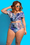 Floral Print Plus Size Women Bikini Set Cut Out Swimwear High Waist Swimsuit 5XL Fat Big Cup Two Piece Bikini Push Up Beachwear