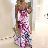 S-5XL Vintage Leaf Print Dress Sexy Spaghetti Strap V Neck Long Dress Women Summer Big Swing Beach Dresses Party Tunic