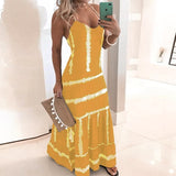 S-5XL Vintage Leaf Print Dress Sexy Spaghetti Strap V Neck Long Dress Women Summer Big Swing Beach Dresses Party Tunic