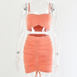 Articat Two Piece Sexy Pleated Party Dress Women Spaghetti Strap Backless Slinny Pencil Christmas Dress Casual Dress Vestidos