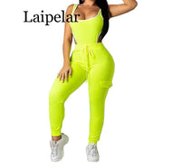 Laipelar 2019 new women summer tank bodycon bodysuit safari pants suit two piece set sporty tracksuit outfit 2 colors overalls