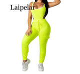 Laipelar 2019 new women summer tank bodycon bodysuit safari pants suit two piece set sporty tracksuit outfit 2 colors overalls
