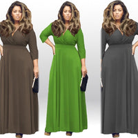 High Quality Robe Summer 2020 Women Vintage Dress Sexy V-neck Maxi Dress Big Swing Elegant Party Dress Plus Size Women Clothing