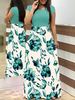 2020 Women Plus Size Bohemian Long Sleeve Maxi Dress Color Block Polka Dot Floral Patchwork Bodycon Empire Waist Vintage S-5XL