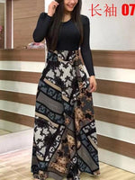 2020 Women Plus Size Bohemian Long Sleeve Maxi Dress Color Block Polka Dot Floral Patchwork Bodycon Empire Waist Vintage S-5XL
