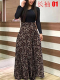 2020 Women Plus Size Bohemian Long Sleeve Maxi Dress Color Block Polka Dot Floral Patchwork Bodycon Empire Waist Vintage S-5XL