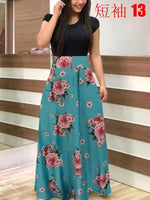 2020 Women Plus Size Bohemian Long Sleeve Maxi Dress Color Block Polka Dot Floral Patchwork Bodycon Empire Waist Vintage S-5XL