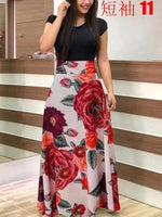 2020 Women Plus Size Bohemian Long Sleeve Maxi Dress Color Block Polka Dot Floral Patchwork Bodycon Empire Waist Vintage S-5XL