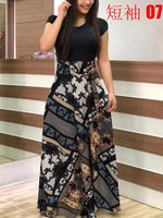 2020 Women Plus Size Bohemian Long Sleeve Maxi Dress Color Block Polka Dot Floral Patchwork Bodycon Empire Waist Vintage S-5XL