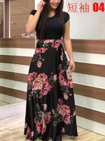 2020 Women Plus Size Bohemian Long Sleeve Maxi Dress Color Block Polka Dot Floral Patchwork Bodycon Empire Waist Vintage S-5XL