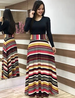 2020 Women Plus Size Bohemian Long Sleeve Maxi Dress Color Block Polka Dot Floral Patchwork Bodycon Empire Waist Vintage S-5XL