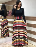 2020 Women Plus Size Bohemian Long Sleeve Maxi Dress Color Block Polka Dot Floral Patchwork Bodycon Empire Waist Vintage S-5XL
