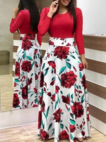 2020 Women Plus Size Bohemian Long Sleeve Maxi Dress Color Block Polka Dot Floral Patchwork Bodycon Empire Waist Vintage S-5XL