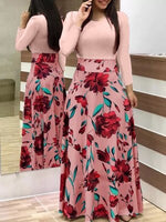 2020 Women Plus Size Bohemian Long Sleeve Maxi Dress Color Block Polka Dot Floral Patchwork Bodycon Empire Waist Vintage S-5XL