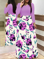 2020 Women Plus Size Bohemian Long Sleeve Maxi Dress Color Block Polka Dot Floral Patchwork Bodycon Empire Waist Vintage S-5XL