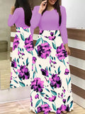 2020 Women Plus Size Bohemian Long Sleeve Maxi Dress Color Block Polka Dot Floral Patchwork Bodycon Empire Waist Vintage S-5XL