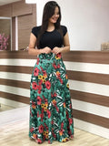 2020 Women Plus Size Bohemian Long Sleeve Maxi Dress Color Block Polka Dot Floral Patchwork Bodycon Empire Waist Vintage S-5XL