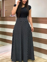 2020 Women Plus Size Bohemian Long Sleeve Maxi Dress Color Block Polka Dot Floral Patchwork Bodycon Empire Waist Vintage S-5XL