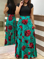 2020 Women Plus Size Bohemian Long Sleeve Maxi Dress Color Block Polka Dot Floral Patchwork Bodycon Empire Waist Vintage S-5XL