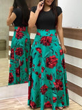2020 Women Plus Size Bohemian Long Sleeve Maxi Dress Color Block Polka Dot Floral Patchwork Bodycon Empire Waist Vintage S-5XL