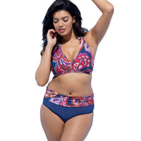 Bikini Set Large Cup Swimwear Women Retro Halter Neck Cross Swimming Suit High Waist Big Size Swimsuit Biquini Plus Size XL-4XL