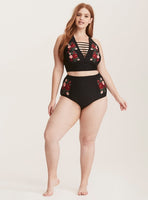 Bikini Set Large Cup Swimwear Women Retro Halter Neck Cross Swimming Suit High Waist Big Size Swimsuit Biquini Plus Size XL-4XL