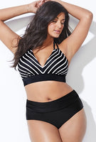Bikini Set Large Cup Swimwear Women Retro Halter Neck Cross Swimming Suit High Waist Big Size Swimsuit Biquini Plus Size XL-4XL