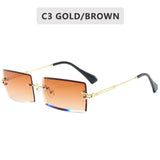 Retro small rectangle sunglasses women rimless square sun glasses for women 2020 summer style female uv400 green brown Oculos