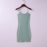 Sexy AA Style Brandy Melville Spaghetti Strap O-Neck Rubber Bodycon Slim Sheath Packege Hips Mini Dress Trendy Women 5 Colors