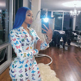 Butterfly Print Sexy Long Sleeve Bodycon Jumpsuit Rompers Women 2020 Front Zipper Clubwear Outfits One Piece Rompers Active Wear
